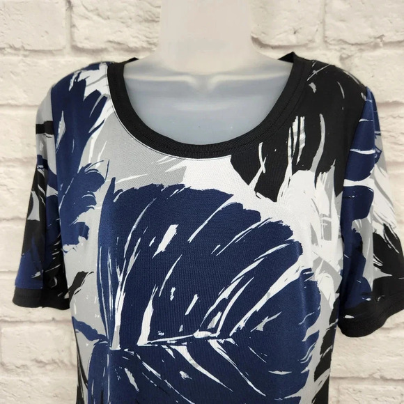 G.I.L.I. Palm Leaf Pattern Side Slit Short Sleeve Maxi Dress Size Small Casual - Picture 3 of 15